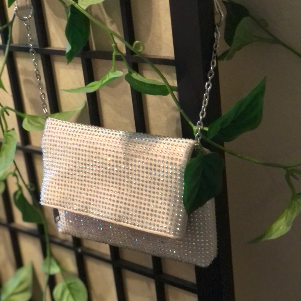 INC International Concepts Cream Rhinestone Clutch Elegant Purse